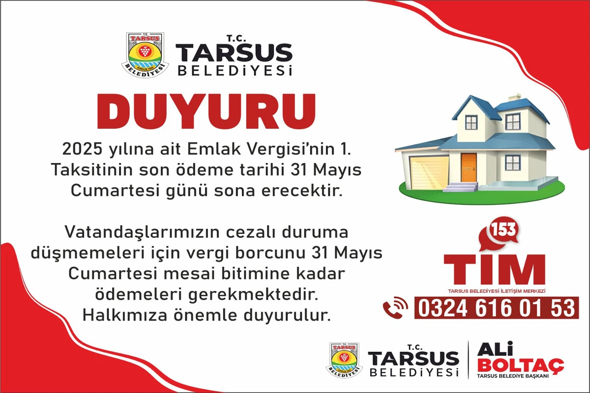 EMLAK VERGİSİ ÖDEME İÇİN SON GÜN 31 MAYIS 2025