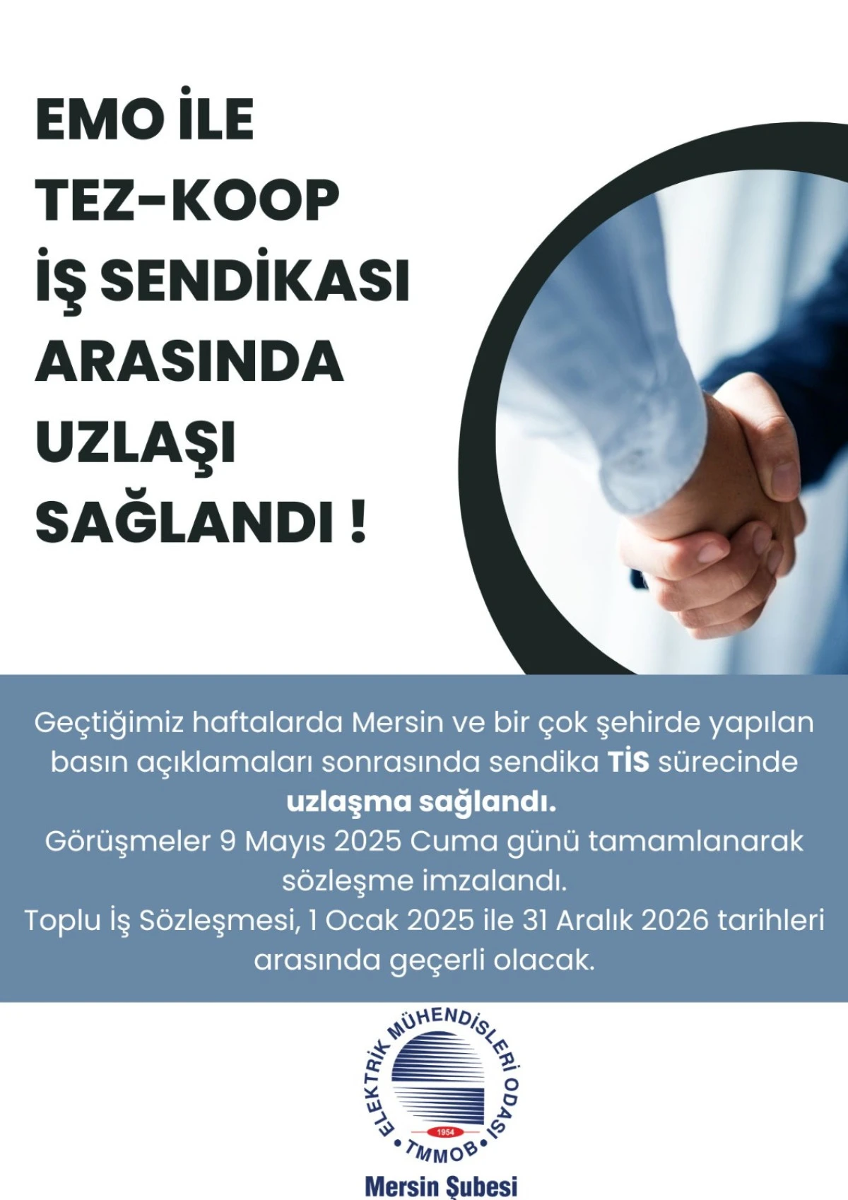 EMO İLE TEZ-KOOP-İŞ SENDİKASI ARASINDA TOPLU İŞ SÖZLEŞMESİ İMZALANDI
