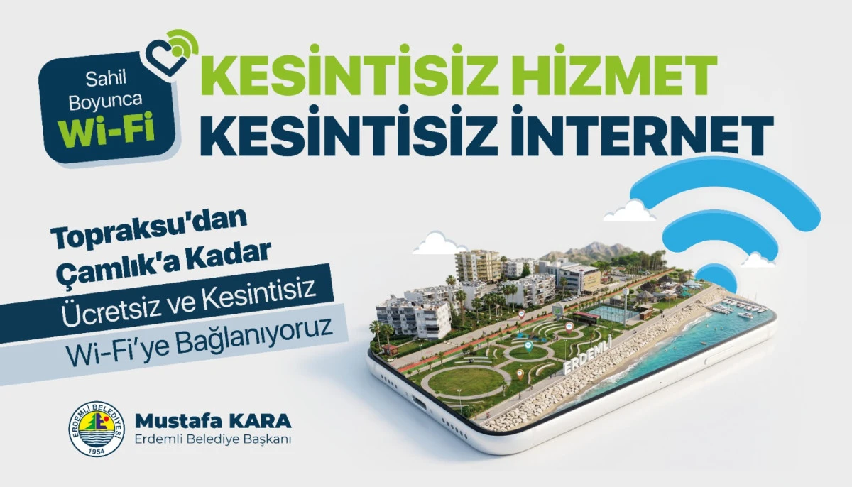 ERDEMLİ SAHİLİNDE DİJİTAL D&Ouml;NEM; KESİNTİSİZ VE &Uuml;CRETSİZ İNTERNET D&Ouml;NEMİ BAŞLADI
