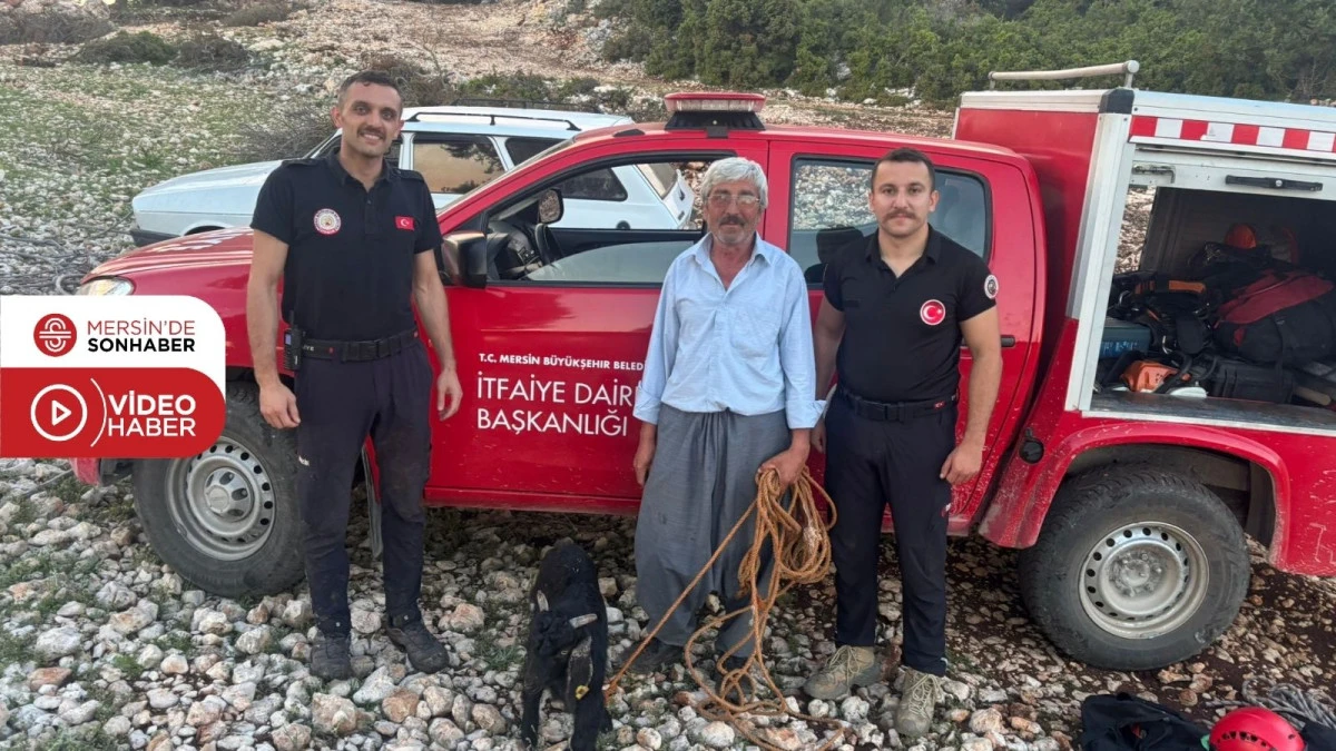 MERSİN B&Uuml;Y&Uuml;KŞEHİR İTFAİYESİ, MAĞARADA MAHSUR KALAN OĞLAĞI KURTARDI